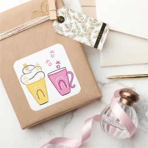 Pegatina Cuadrada Café frío o caliente para San Valentín