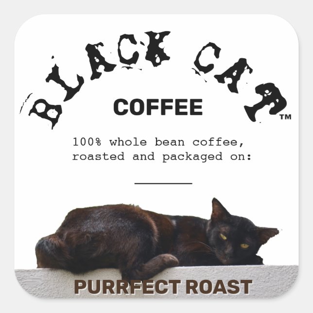 Pegatina Cuadrada Café gato negro (Anverso)