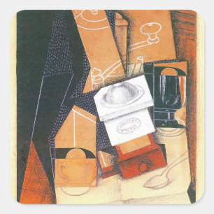 Pegatina Cuadrada Café Grinder de Juan Gris, arte de cubismo vintage