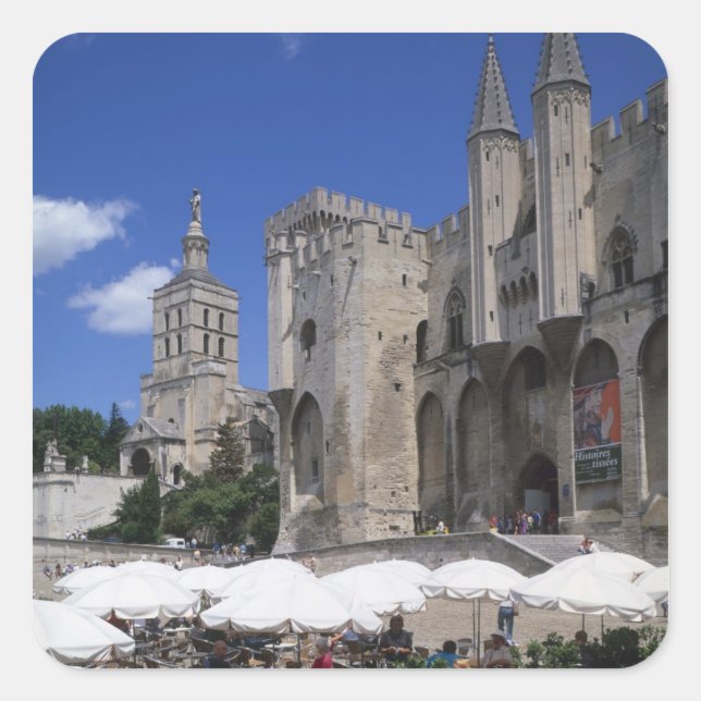 Pegatina Cuadrada Café, Le Palais des Papes, Avignon, Vaucluse, (Anverso)