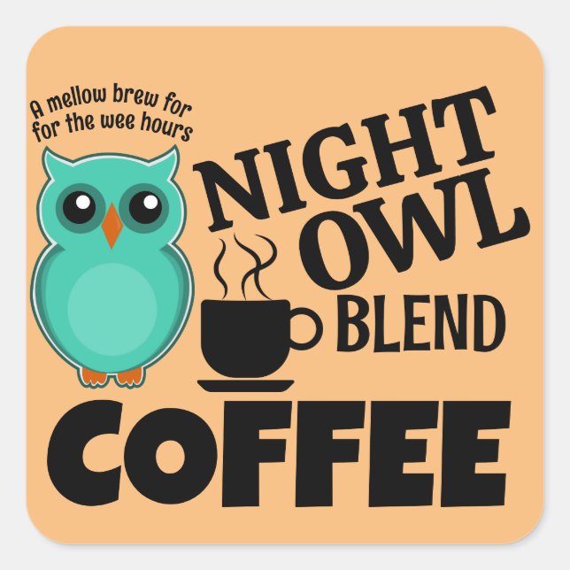 PEGATINA CUADRADA CAFÉ MEZCLA BÚHO NOCTURNO  (Anverso)