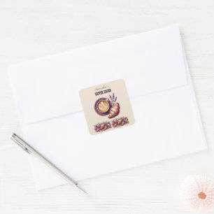 Pegatina Cuadrada Cafe Personalizado Merch Croissant Vintage Con Lav