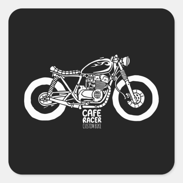 Pegatina Cuadrada Cafe racer moto vintage (Anverso)