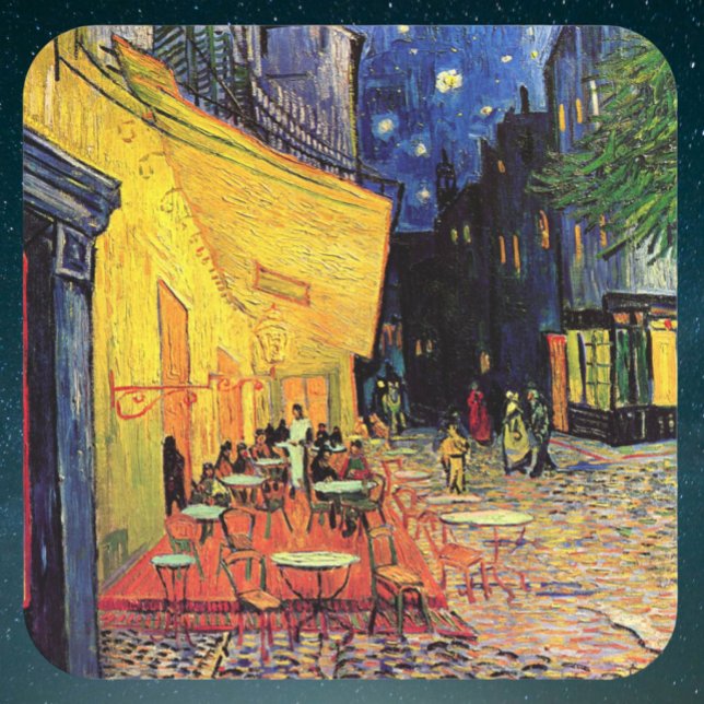 Pegatina Cuadrada Cafe Terrace de noche por Vincent van Gogh (Cafe Terrace on the Place du Forum by Vincent van Gogh Sticker)