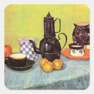 Pegatina Cuadrada Cafetera de Esmalte Azul por Vincent van Gogh