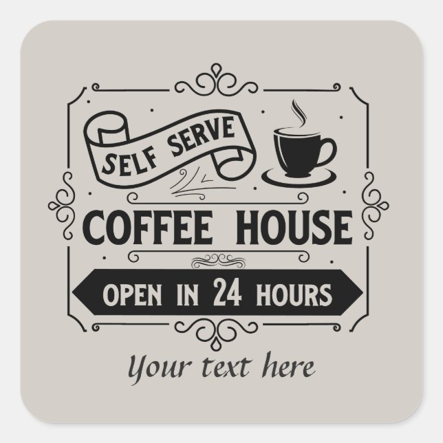 Pegatina Cuadrada Cafetería linda de autoservicio personalizable (Anverso)