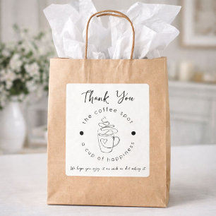 Pegatina Cuadrada Cafetería personalizado Añadir su logotipo Minimal