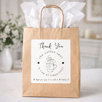 Pegatina Cuadrada Cafetería personalizado Añadir su logotipo Minimal