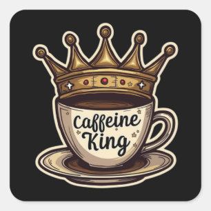 Pegatina Cuadrada Caffeine King - Coronado Por El Café