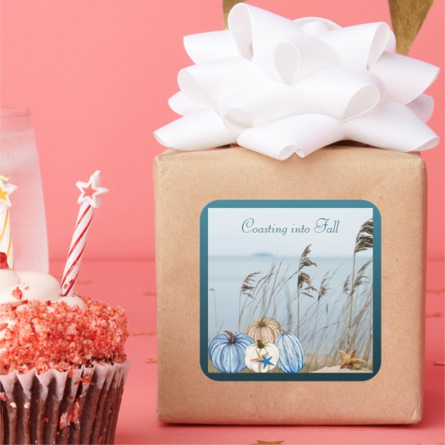 Pegatina Cuadrada Caída costera Calabazas azules y blancas y Starfis (Fiesta)