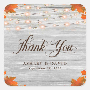 Pegatina Cuadrada Caída de la Madera Rusa Deja Luces Gracias Boda