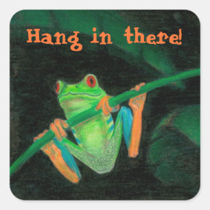 Pegatina Cuadrada ¡Caída de la rana arbórea Rojo-Observada "adent