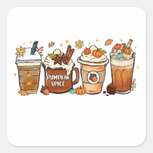 Pegatina Cuadrada Caída del Otoño Café Trompeta Spice