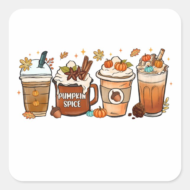 Pegatina Cuadrada Caída del Otoño Café Trompeta Spice (Anverso)