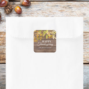 Pegatina Cuadrada Caída Personalizada Sale Madera Feliz Día de Graci