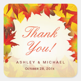Pegatina Cuadrada Caídas de arce de oro rustico de otoño | Gracias