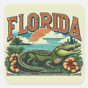 Pegatina Cuadrada caimán retro Florida