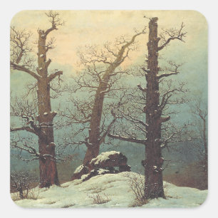 Pegatina Cuadrada Cairn en la nieve por Caspar David Friedrich