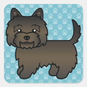 Pegatina Cuadrada Cairn Terrier Cartoon de Pelo Atigrado Oscuro sobr
