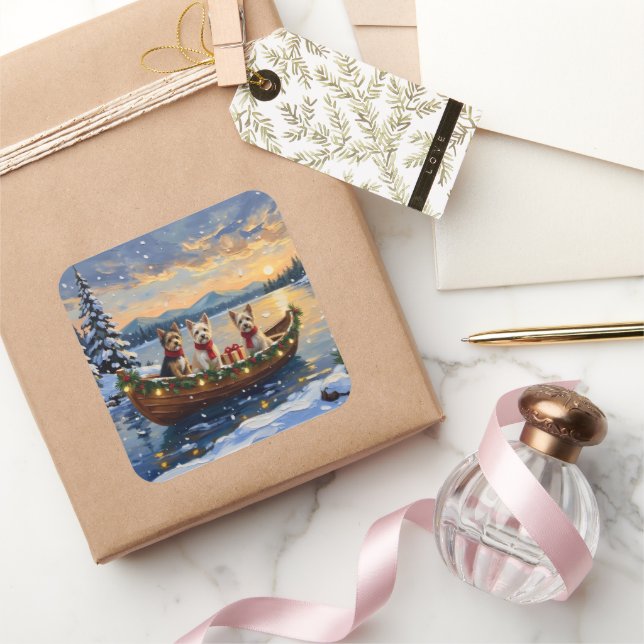 Pegatina Cuadrada Cairn Terrier Christmas Boat Holiday (Regalar)