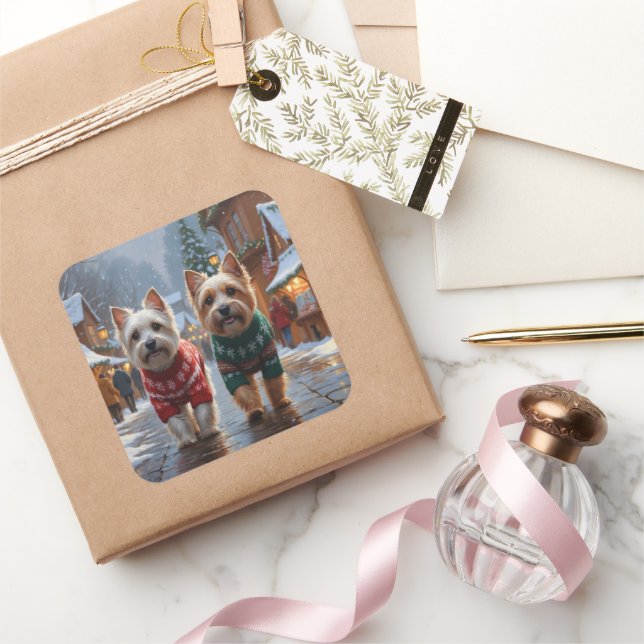 Pegatina Cuadrada Cairn Terrier Dogs Christmas Snow Holiday  (Regalar)