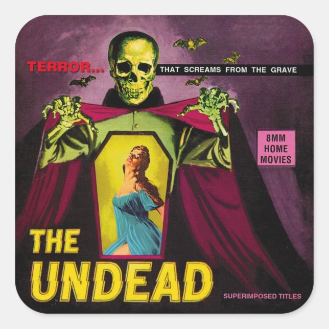 Pegatina Cuadrada Caja de cine "The Undead" (Los no muertos) (Anverso)