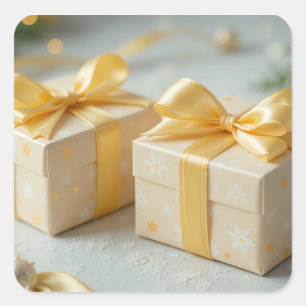 Pegatina Cuadrada caja de regalo amarilla encantadora