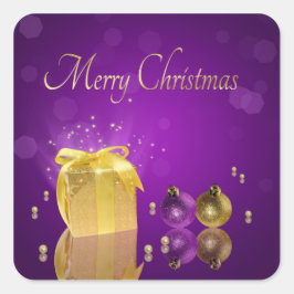 Pegatina Cuadrada Caja de regalo de los Navidades de oro