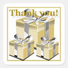Pegatina Cuadrada Caja de regalo Gracias