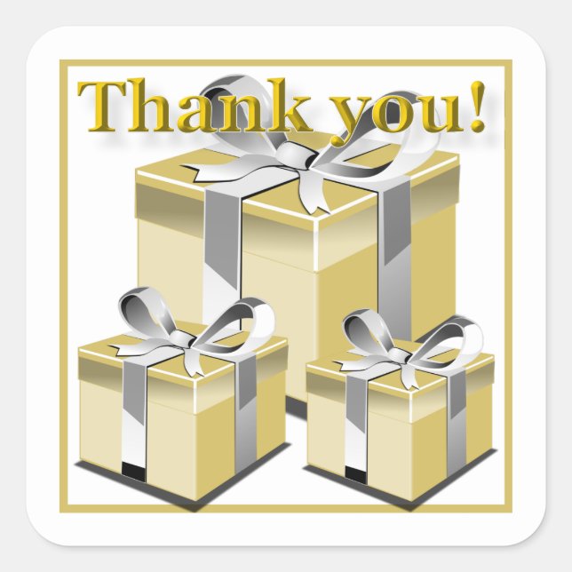 Pegatina Cuadrada Caja de regalo Gracias (Anverso)