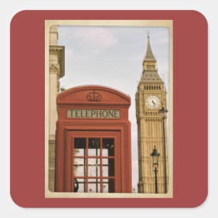 Pegatina Cuadrada Caja de teléfono y Torre del Big Ben
