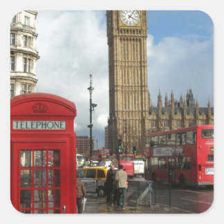 Pegatina Cuadrada Caja de teléfonos de Londres y Big Ben (St.K.