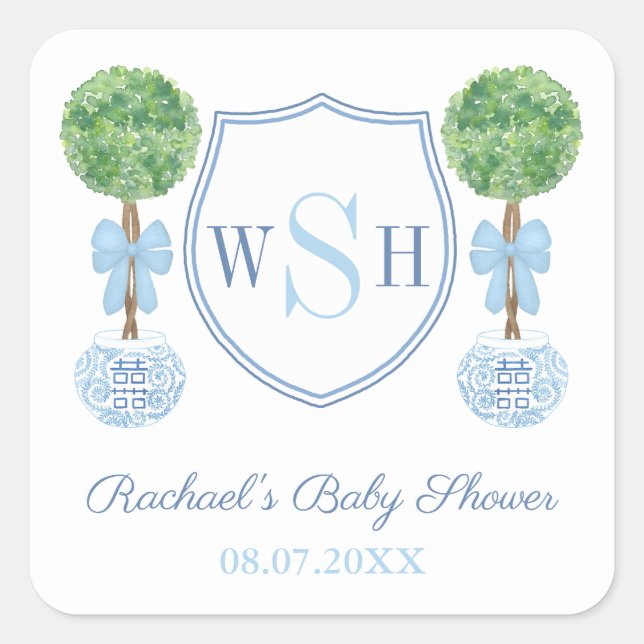 Pegatina Cuadrada Caja de topiaria de boj con cresta de monograma de (Anverso)