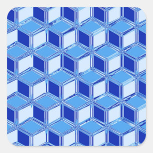 Pegatina Cuadrada Cajas 3D de cromo - azul cobalto