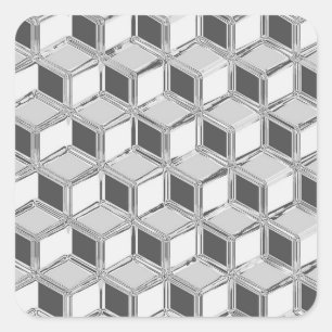 Pegatina Cuadrada Cajas cromadas 3d - gris plateado