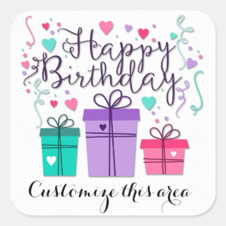 Pegatina Cuadrada Cajas de regalo de cumpleaños felices para Persona