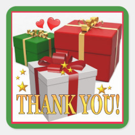 Pegatina Cuadrada Cajas de regalo y corazones gracias
