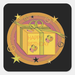 Pegatina Cuadrada Cajón de regalo de cumpleaños feliz