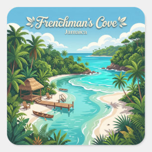 Pegatina Cuadrada Cala de Frenchman Puerto Antonio Jamaica