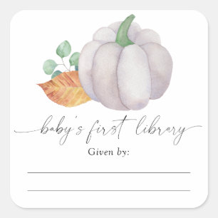 Pegatina Cuadrada Calabaza blanca acuarela - placa Baby Shower