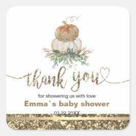 Pegatina Cuadrada Calabaza blanca y dorada gracias