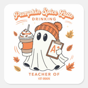 Pegatina Cuadrada Calabaza con Especias Latte Fantasma Nombre Person