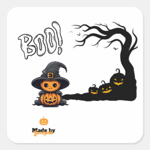 Pegatina Cuadrada Calabaza de brujas de Halloween Spooky Boo Haunt