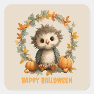 Pegatina Cuadrada Calabaza de búho lindo Feliz diseño de Halloween