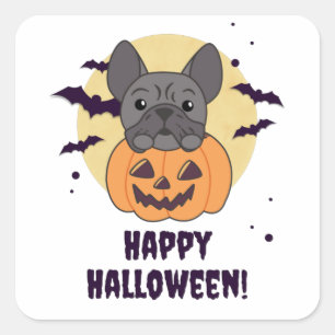 Pegatina Cuadrada Calabaza de Bulldog francés Dulces perros Feliz Ha