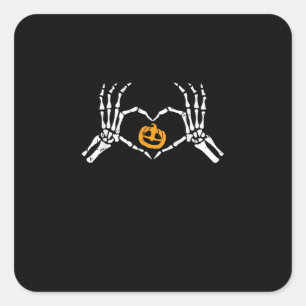 Pegatina Cuadrada Calabaza de disfraces para el corazón de la mano d