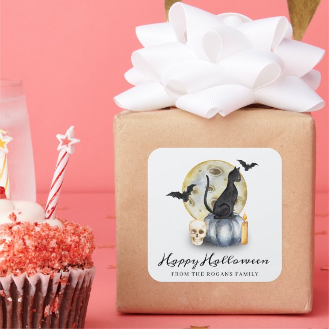 Pegatina Cuadrada Calabaza de gatos de Halloween espeluznante (Fiesta)