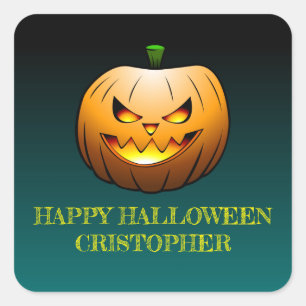 Pegatina Cuadrada Calabaza de Halloween acogedora Jack o'lantern
