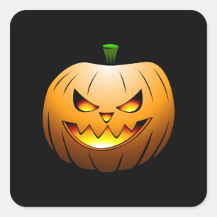 Pegatina Cuadrada Calabaza de Halloween ardiente en Stickers