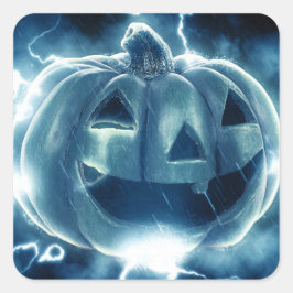 Pegatina Cuadrada calabaza de Halloween bajo la lluvia